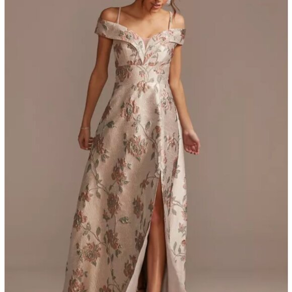 New NIGHTWAY NY Off The Shoulder Brocade 21937 Rose Ball Prom Gown Slit Formal 4 - Picture 11 of 13